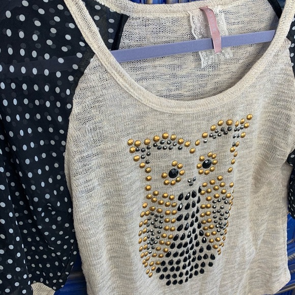 Anthropologie Mauve Owl Polka Dot Sheer Top Sz Med - Picture 2 of 3